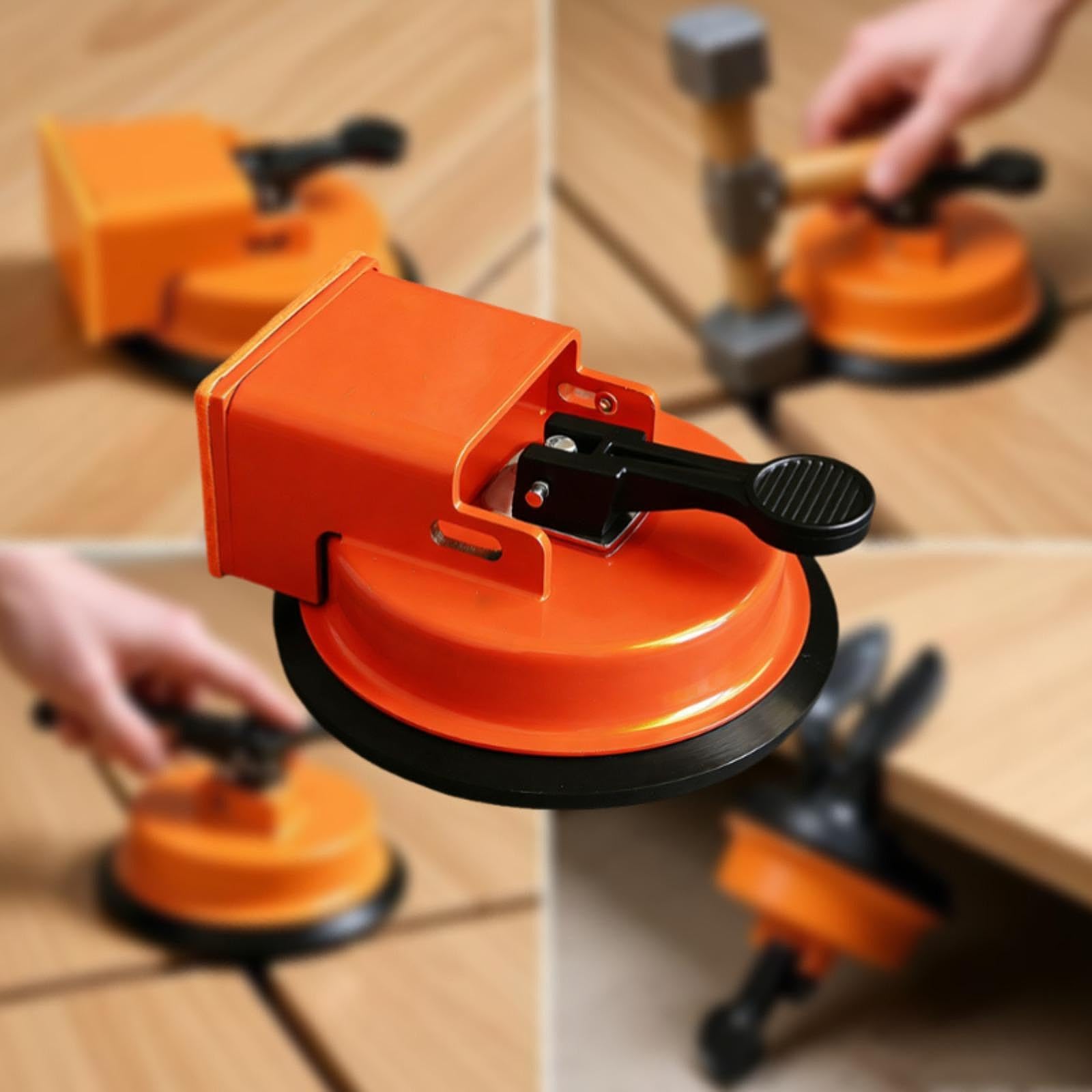 Seamless Fugenverbinder Boden Saugwerkzeug Reparatur Handgerät mit Starker Saugleistung Kohlenstoffstahl Und Gummi für Holzarbeiten Bodenmontage, Orangerot