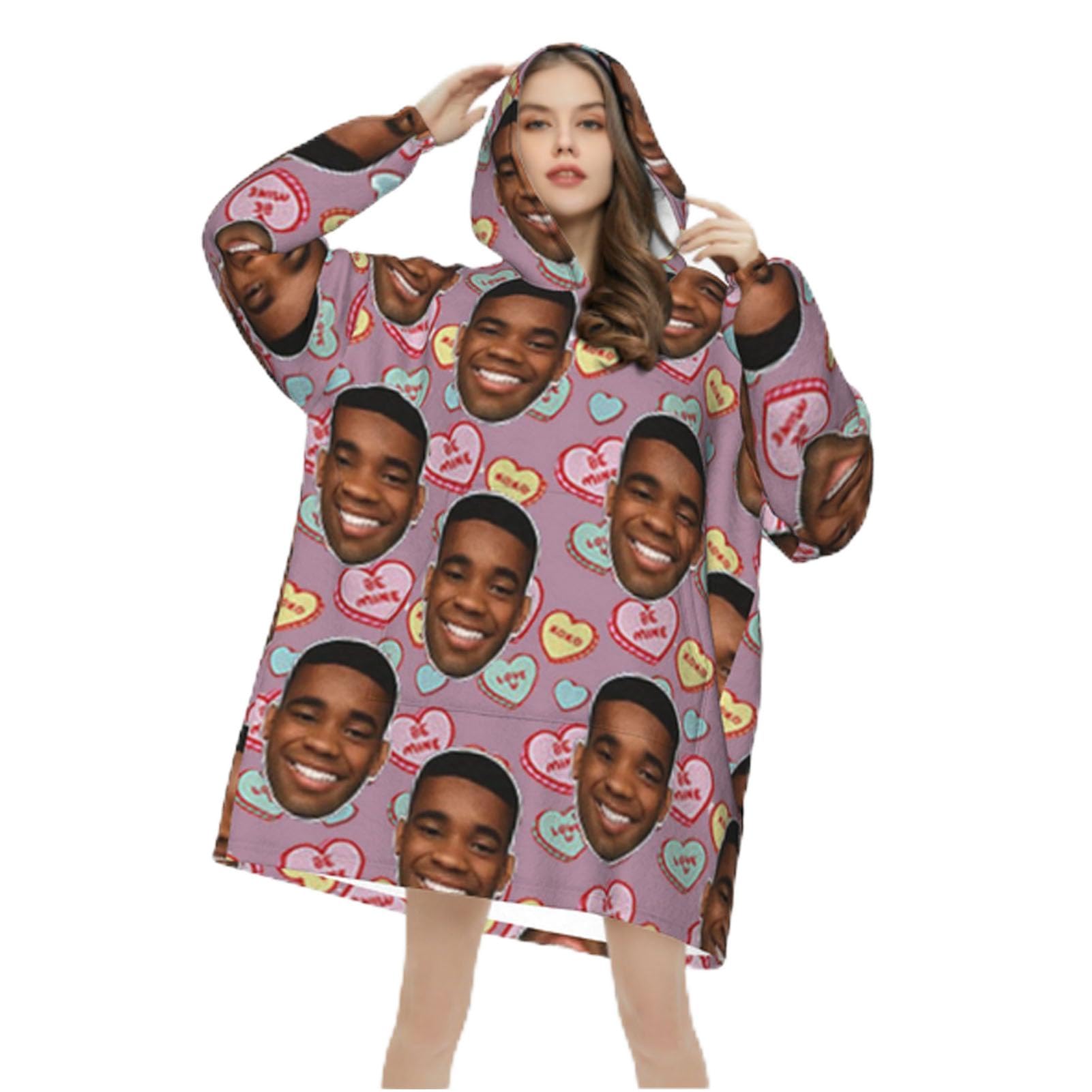 Ropox Unisex Mulitcolor Custom Hooded Blanket Coat, Personalized Wearable Blanket Hoodie For Women, Cozy Soft Warm Plush Hooded Blanket Gifts/Cosy Flannel Poncho Sherpa Hood