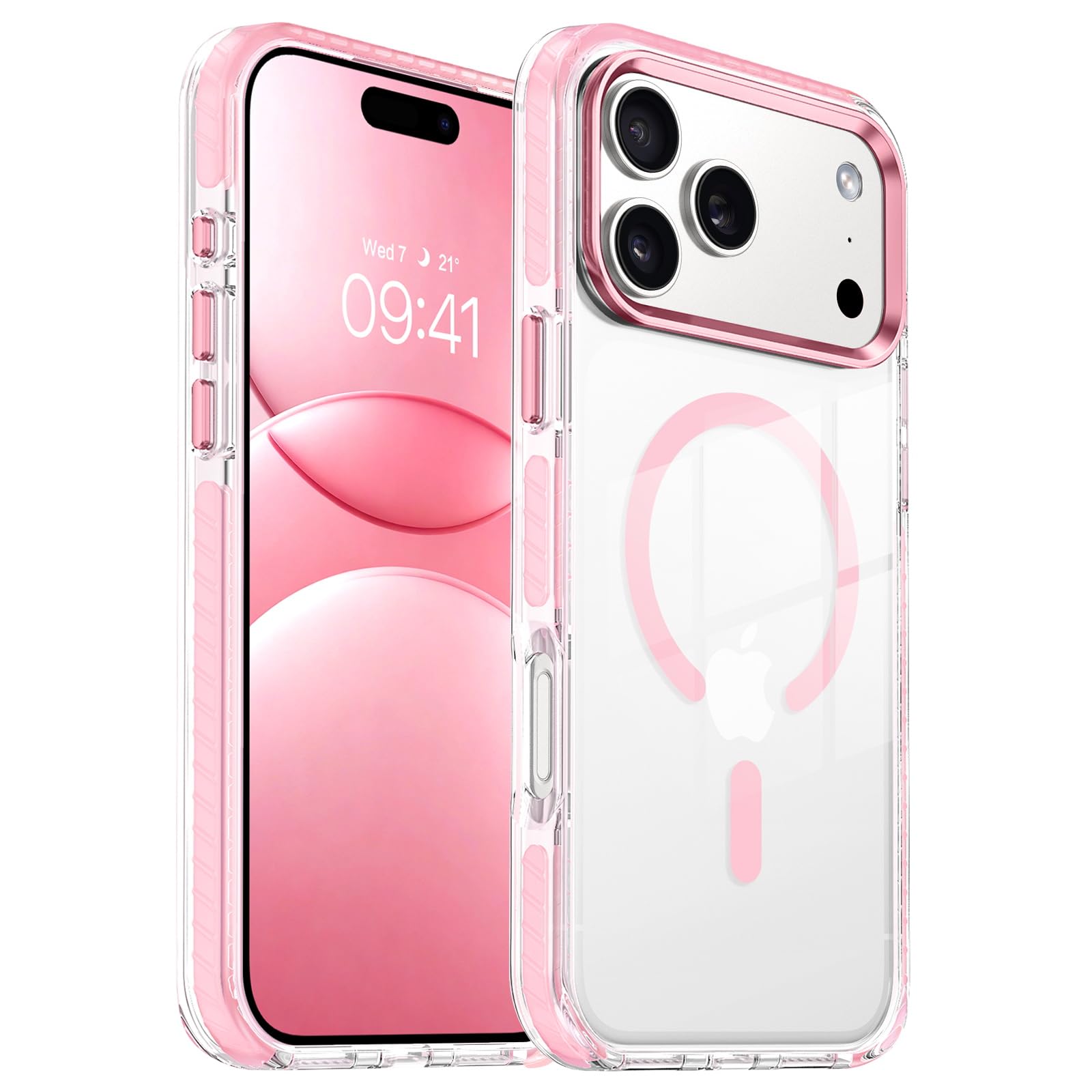 Coque iPhone 17 Pro transparente rose Magsafe anti-choc fine - 8