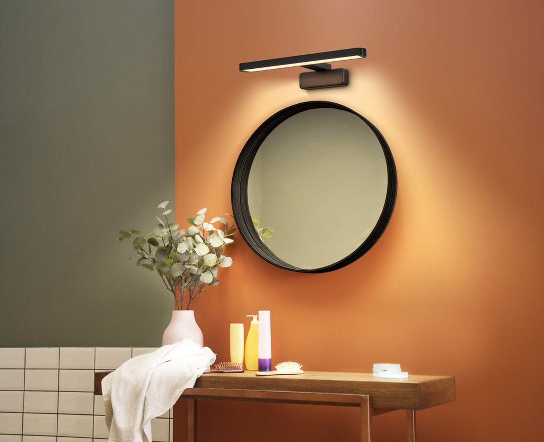 Licht-Erlebnisse LED Spiegellampe Aluminium Metall Schwarz 3000-4000 K IP44 modern gemütlich Bad WC Spiegelbeleuchtung B:40 cm Wandleuchte Badezimmer