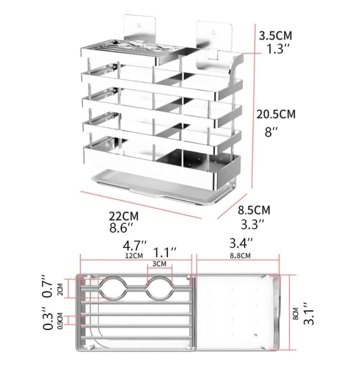 Bloque Cuchillos Cocina Soporte para Cuchillos De Acero Inoxidable Cocina Casera Estante para Cuchillos Montado En La Pared con Bandeja De Drenaje De PP