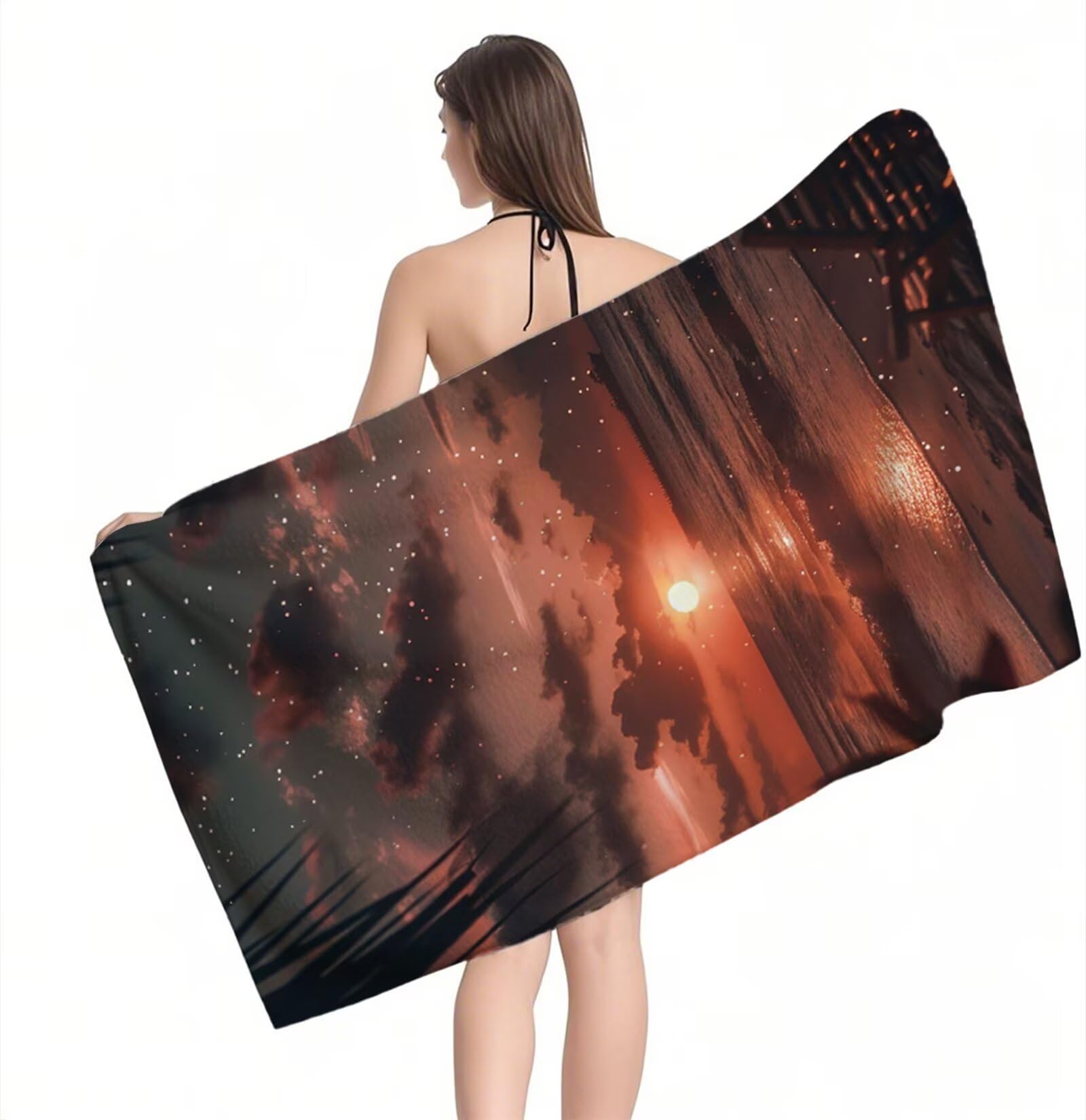 Duży ręcznik z mikrofibry XXL 220 x 100 cm Ręcznik plażowy Księżyc Gwiaździste niebo Ręczniki na siłownię Szybkoschnący, Cienkie i kompaktowe ręczniki kąpielowe, Ręcznik plażowy dla kobiet i mężczyzn