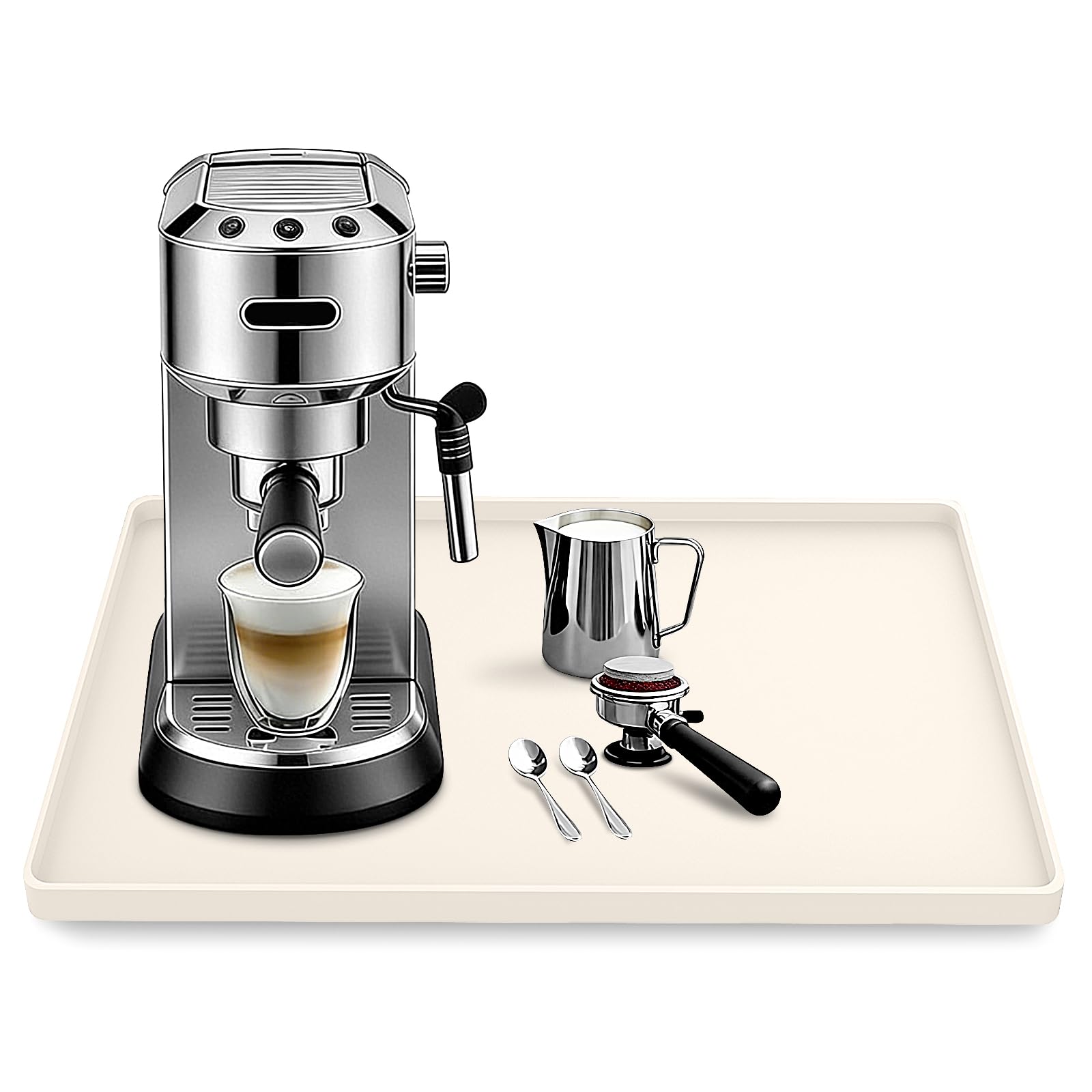 Silicone Coffee Maker Mat with Lip for Countertops 15.7''x11.8''Cream White