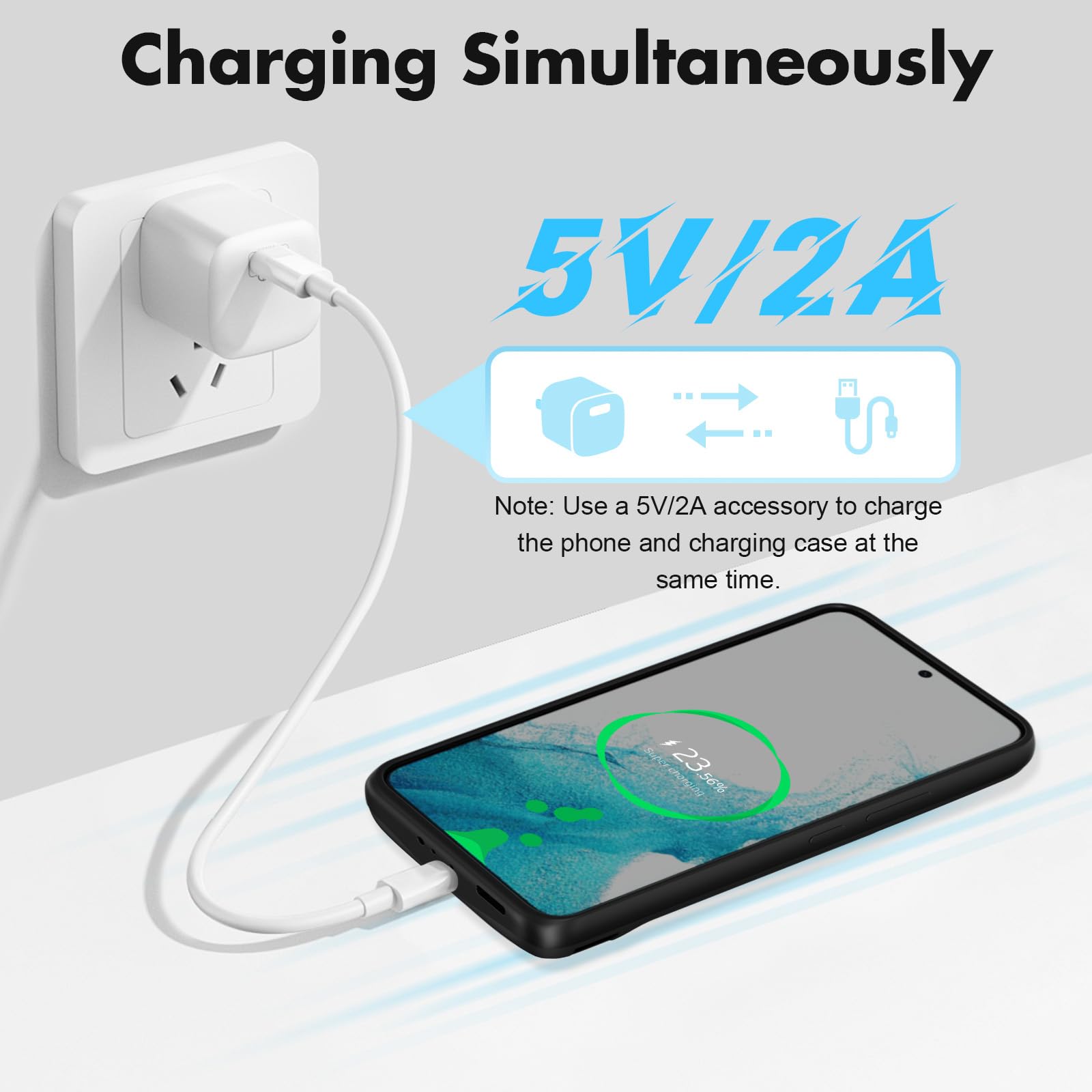 Etui na baterie do Samsung Galaxy S22, smukłe etui do ładowania 7000 mAh, przedłużone etui na ładowarkę, zapasowy powerbank do Samsung Galaxy S22 (6,1 cala) - czarny