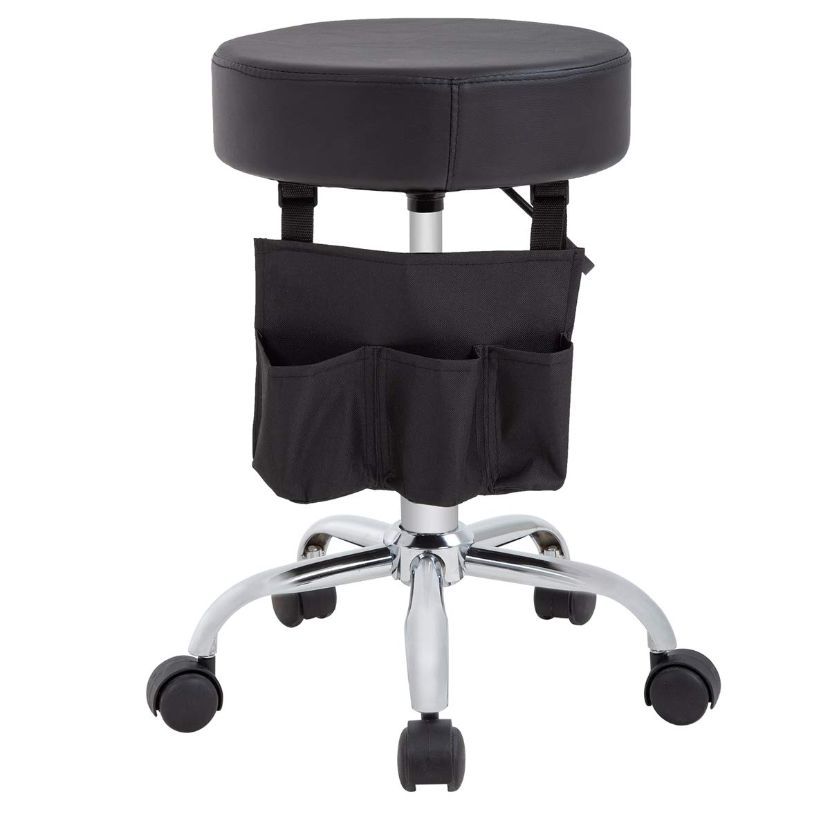 Taburete Giratorio Profesional con Ruedas y Bolsillos Almacenaje | Silla Redonda Ajustable | Banqueta con Altura Regulable Estética | Peluquería | Taller | Tatuajes | Clínica | Salón Belleza | Médico