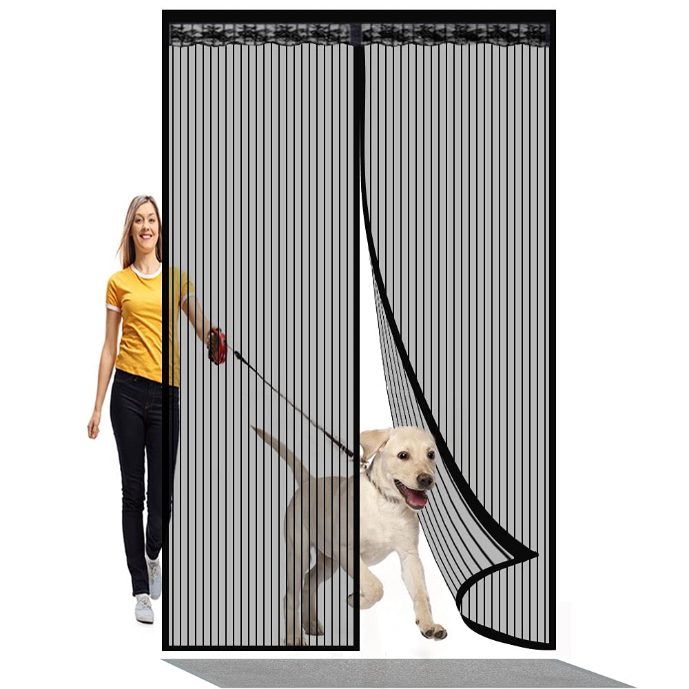 Orumrud Door Fly Screen Magnetic, Auto Closing Anti Mosquito Mesh Fly Curtain with Vertical Stripes Full Frame Hook & Loop for Front Door Room Patio French Door, Fit Doors Up to