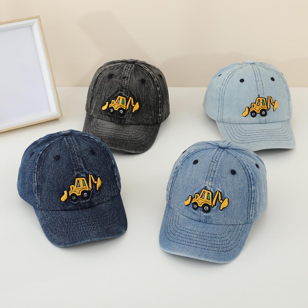 QKURT Gorra de Béisbol para Niños, Gorra de Playa de Verano con Protección Solar, Gorra Deportiva de Pescador Estilo Camionero con Estampado de Excavadora para Niños de 3 a 8 Años