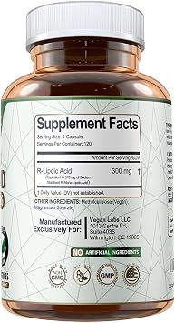 Vegan Labs Stabilized R-Lipoic Acid 300MG, 120 Vegan Capsules- Supports Cellular Energy and Antioxidant Protection- Gluten Free, Non-GMO, Stabilized Na R-ALA Supplement- 4 Month Supply