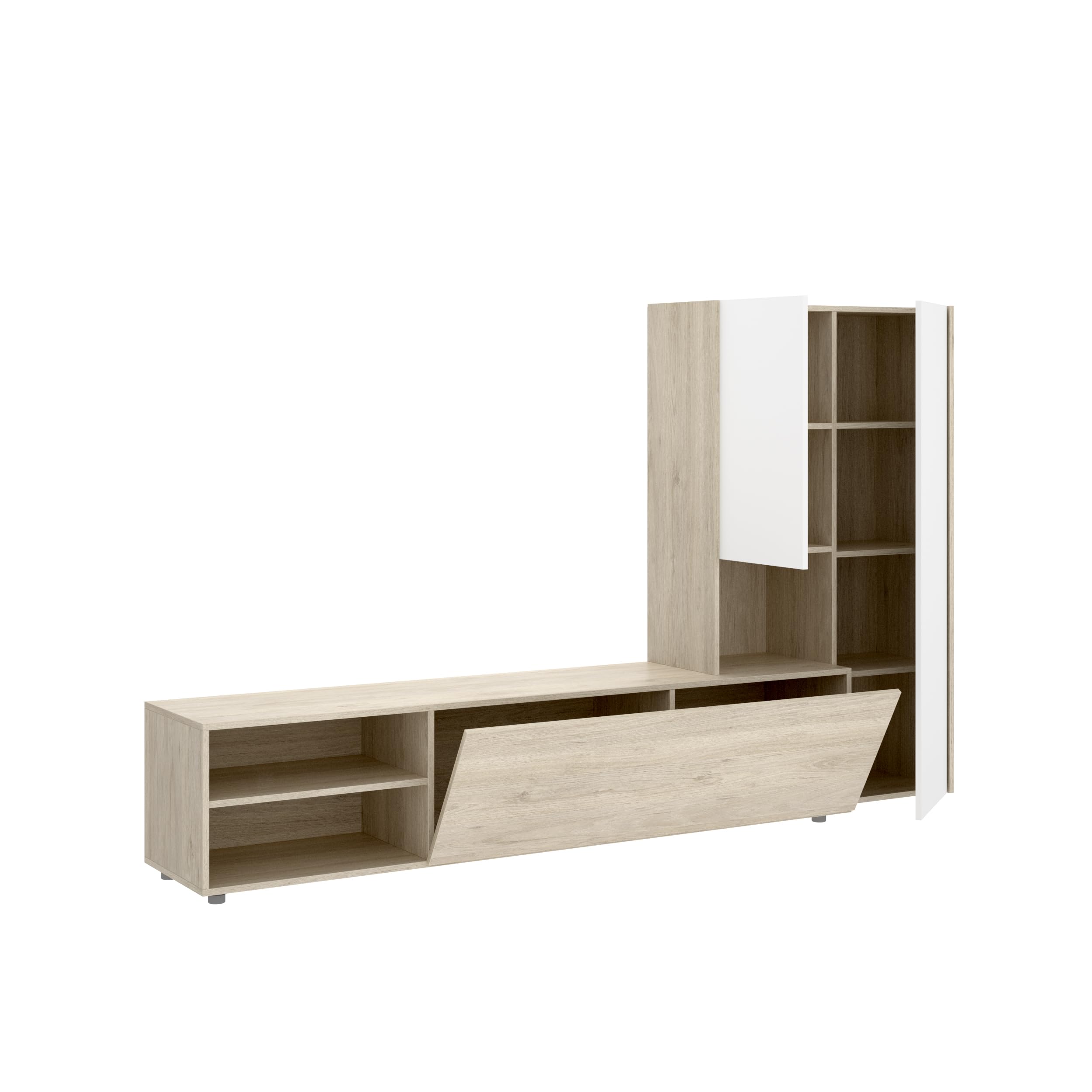 DEKIT GRUPO RIMOBEL KEI - SALON TV COMPACTO CON 3 PUERTAS - BLANCO / NATURAL - 140,6 x 227 x 40