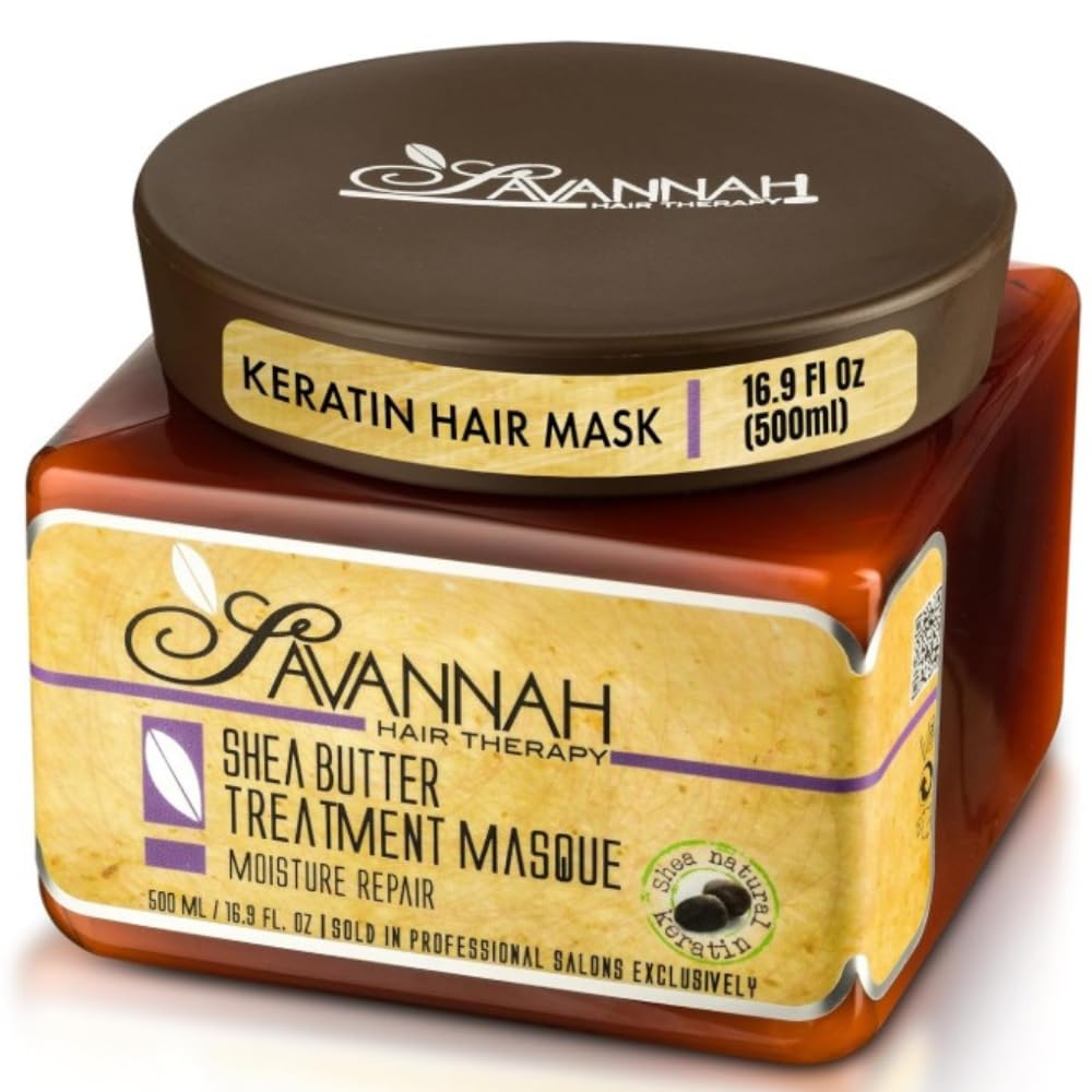 Savannah Hair Mask with Keratin & Shea Butter – Deep Conditioning Hair Treatment for Dry, Damaged & Curly Hair – Repairs, Strengthens & Restores Shine – 16.9 fl oz