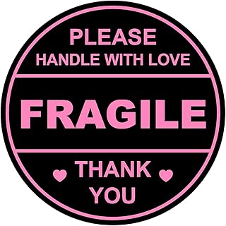 2 inch 300 PCS Black Pink Fragile Handle with Love Labels Stickers Shipping Mailing Cartons Envelops Adhesive Labels-Posko...