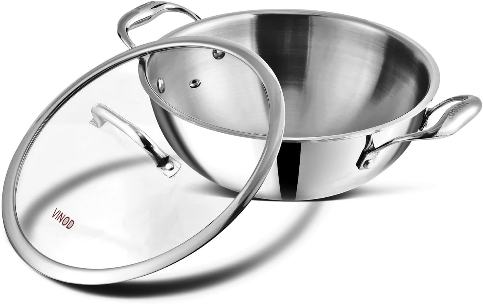 Platinum Triply Stainless Steel Extra Deep Kadai with Glass Lid Capacity 1.2 Litre Dia 18 cm | 2.5mm Thick| Sturdy Riveted Side Handles |Induction & Gas Stove Friendly | SAS Metal