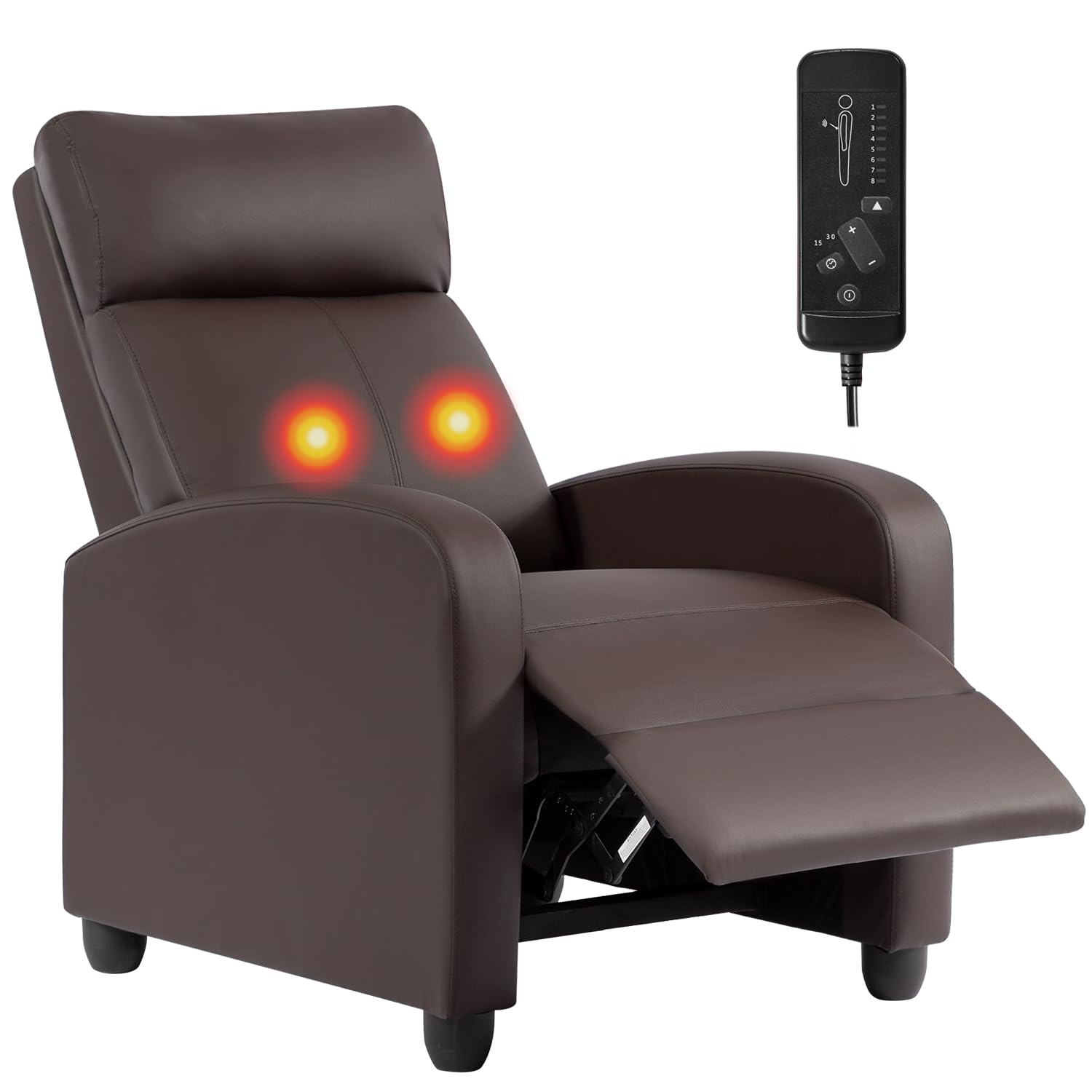 Photo 1 of BestMassage | Recliner Chair | with 2 Point Massage Function | Leather Dark Brown | with Lumbar Support, Adjustable Push Back, Footrest & Padded Seat | Easy Assembly | for Living Room, Home Theatre