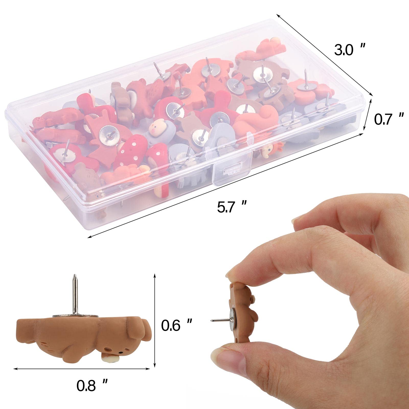 Thumb Tacks 30Pcs Push Pins for Cork Board Bulletin Board(Multiple Animals), 30-animals - Image 2