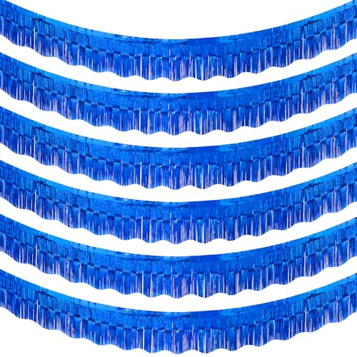 Image of LOLStar Sapphire Blue Foil Fringe Tinsel Garland, Streamers Banner, 6 Pack | 60Ft Tinsel Streamers, Shiny Sapphire Blue Tinsel Fringe Banners for Graduation, 4th of July, Parade Float Party Decor