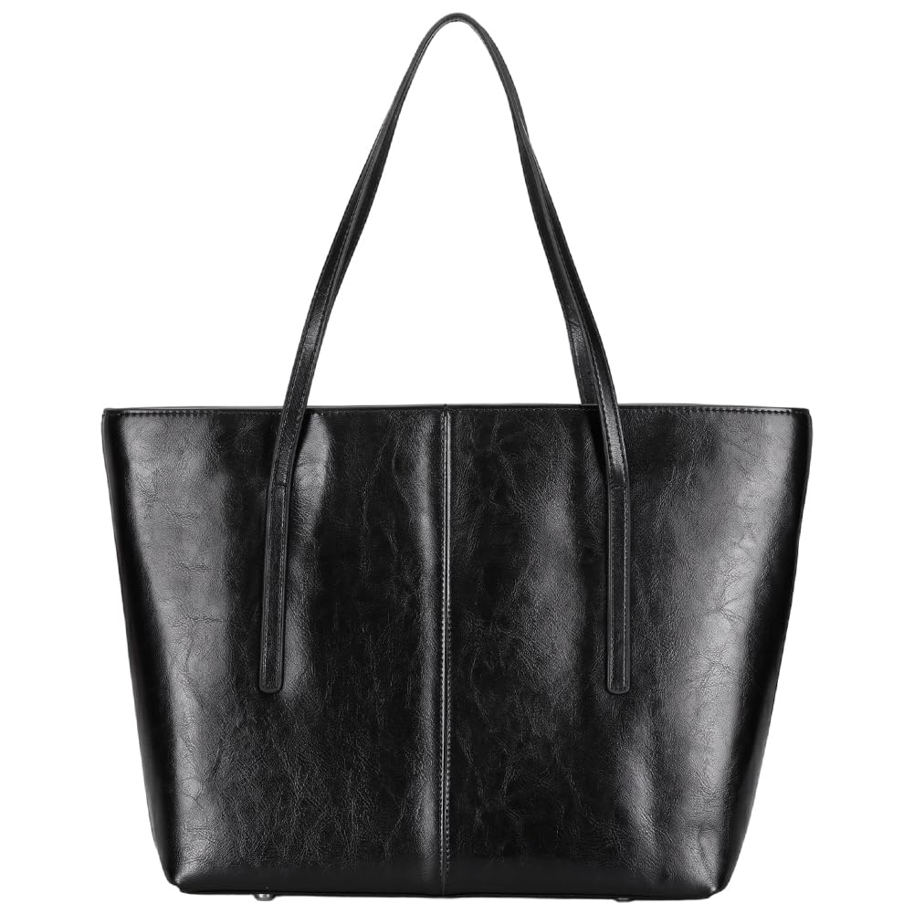Bolso Tote Vintage de Piel Auténtica con Cremallera para Mujer, Bolso de Mano Grande de Piel de Vaca con Compartimento, Asa Superior, Bolso de Hombro, Bolso Bandolera para Mujer