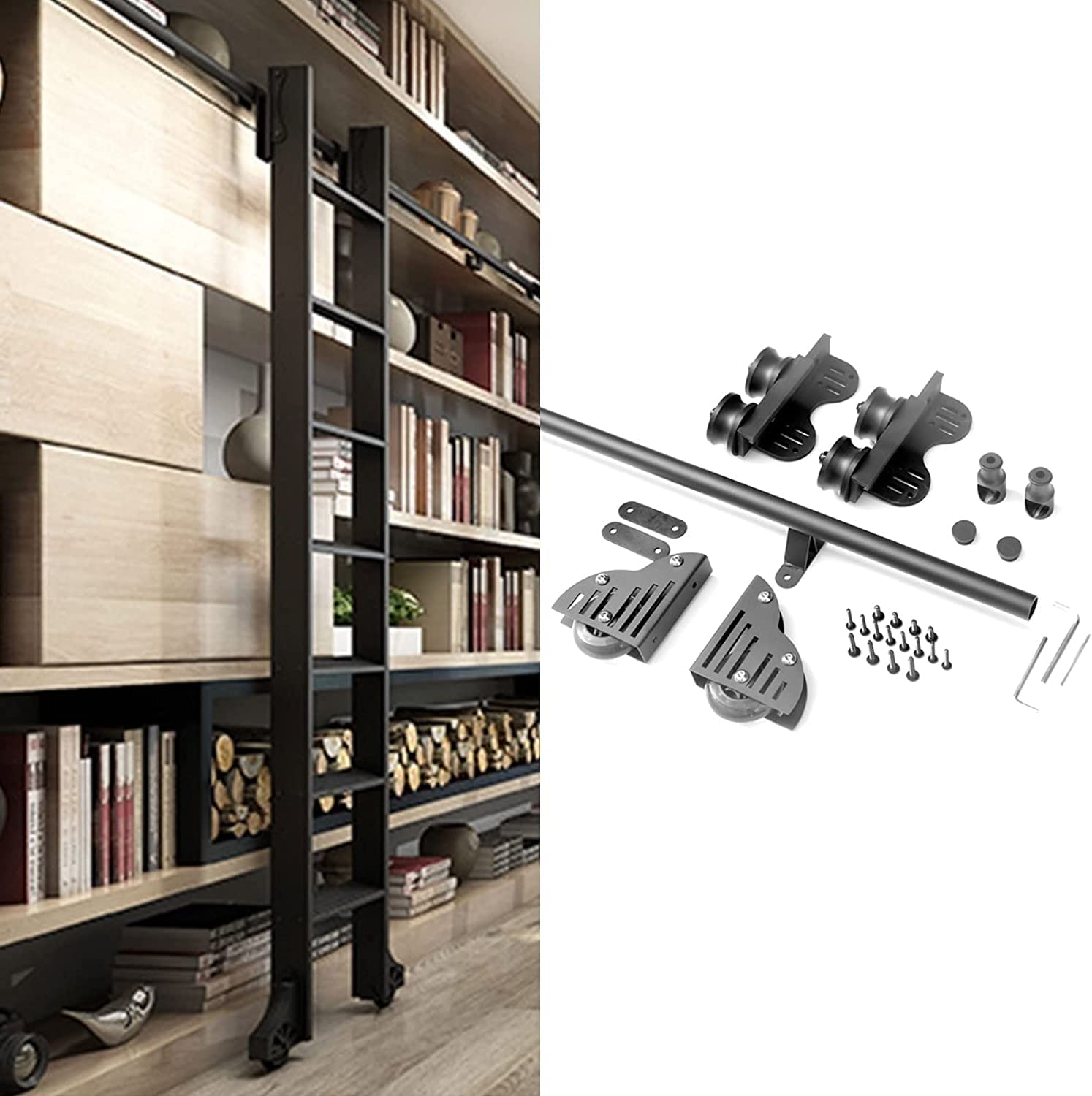 LWJSOCP Sliding Barn Door Kit 3.3ft-20ft Rolling Ladder Hardware Library Sliding Ladder Hardware Kit (No Ladder) Retractable Round Tube Mobile Ladder Track (Size : 16ft/500cm Track kit)