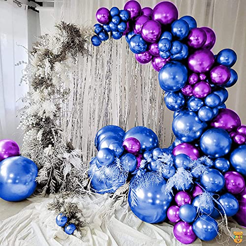 Image of Just Party 25Pcs Purple & 25Pcs Blue Metallic Chrome Balloons with Shiny Surface For Birthdays /Anniversary /Engagement /Baby Shower /bachelorette Party Decorations (Pack of 50)