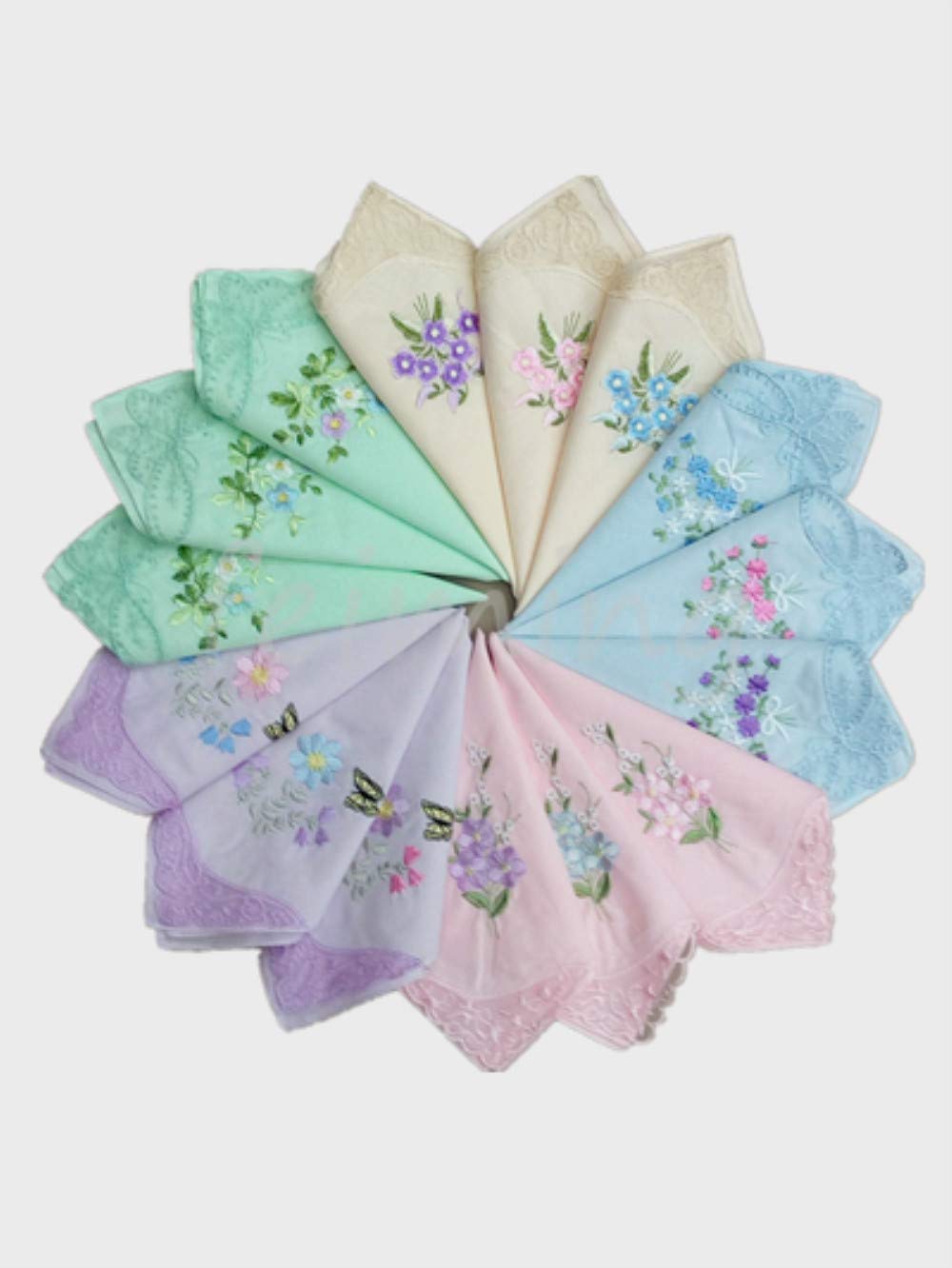 CntqiangCntqiang 12Pcs Vintage Cotton Handkerchief Women Napkin Embroidered Butterfly Lace Flower Handkerchief