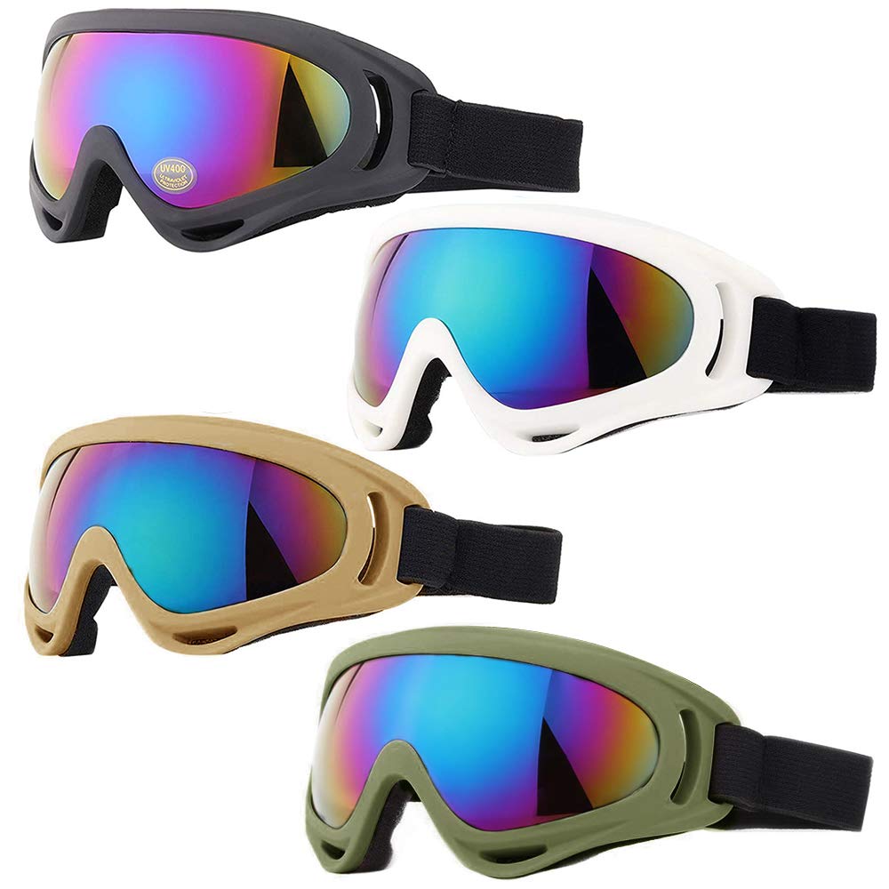 Peicees2/4 Pack Ski Goggles Winter Snowboard Adjustable UV 400 Protective Motorcycle Snow Goggles Outdoor Sports Tactical Glasses Dustproof Military Sunglasses for Kids Boys Girls Youth Men Women