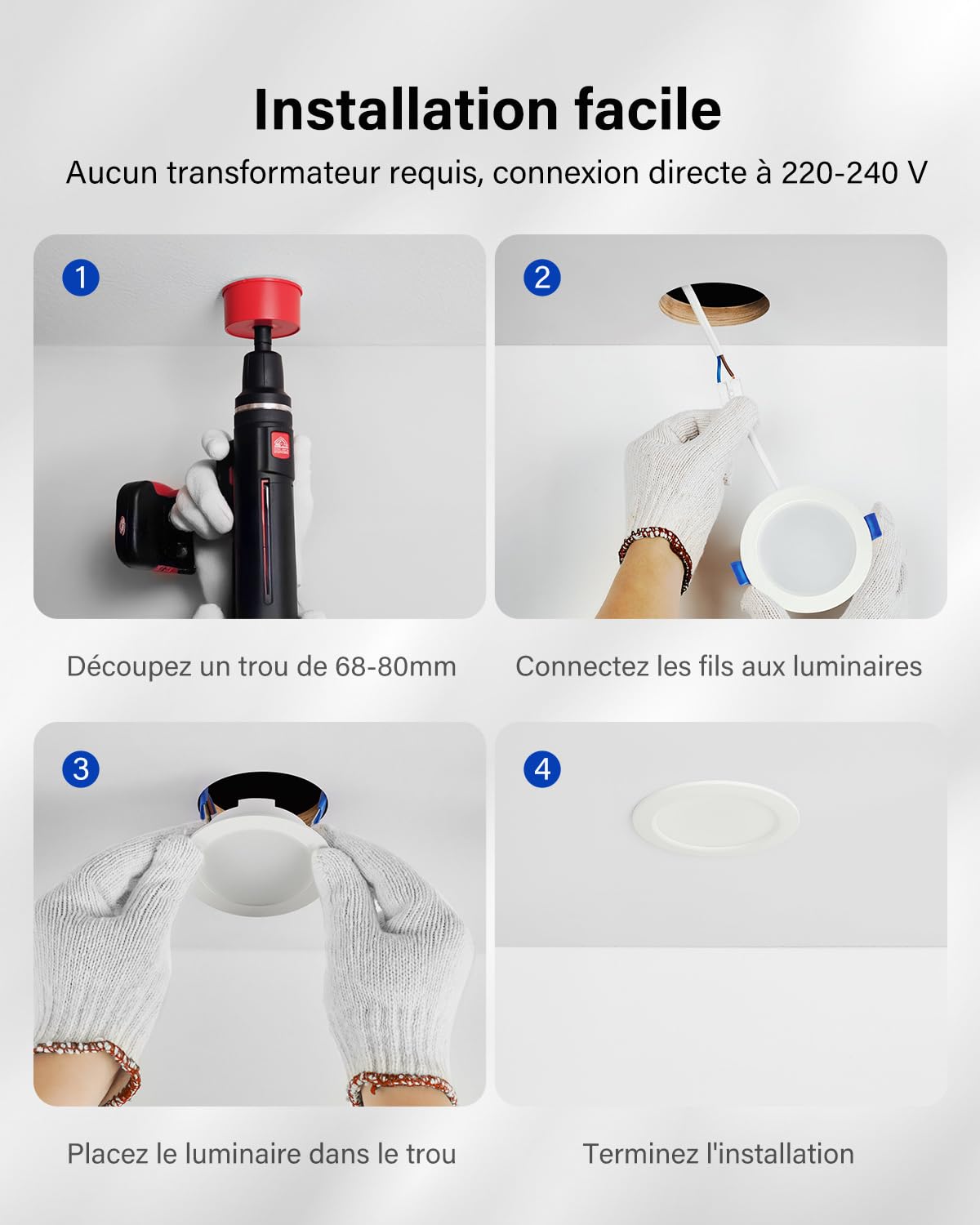 Leselux Spot LED Encastrable Salle de Bain IP65, 10 x 5W Spot de Plafond 4000K Blanc Neutre 400LM, Spots LED Extra Plat 35mm, Éclairage Encastrés pour Cuisine Salon Couloir, Trou Φ68-80mm