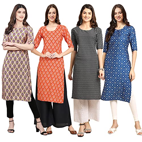 Image of Pinkmint Women's Crepe Digital Print Straight Kurta [Pack of 4] (CCV-332-354-377-353-S)