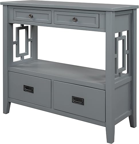 Miniatura 4 de Voohek Gris consola de entrada de 36 pulgadas con 4 cajones de almacenamiento y 1 estante para sala de estar pasillos vestíbulo pasillo de entrada