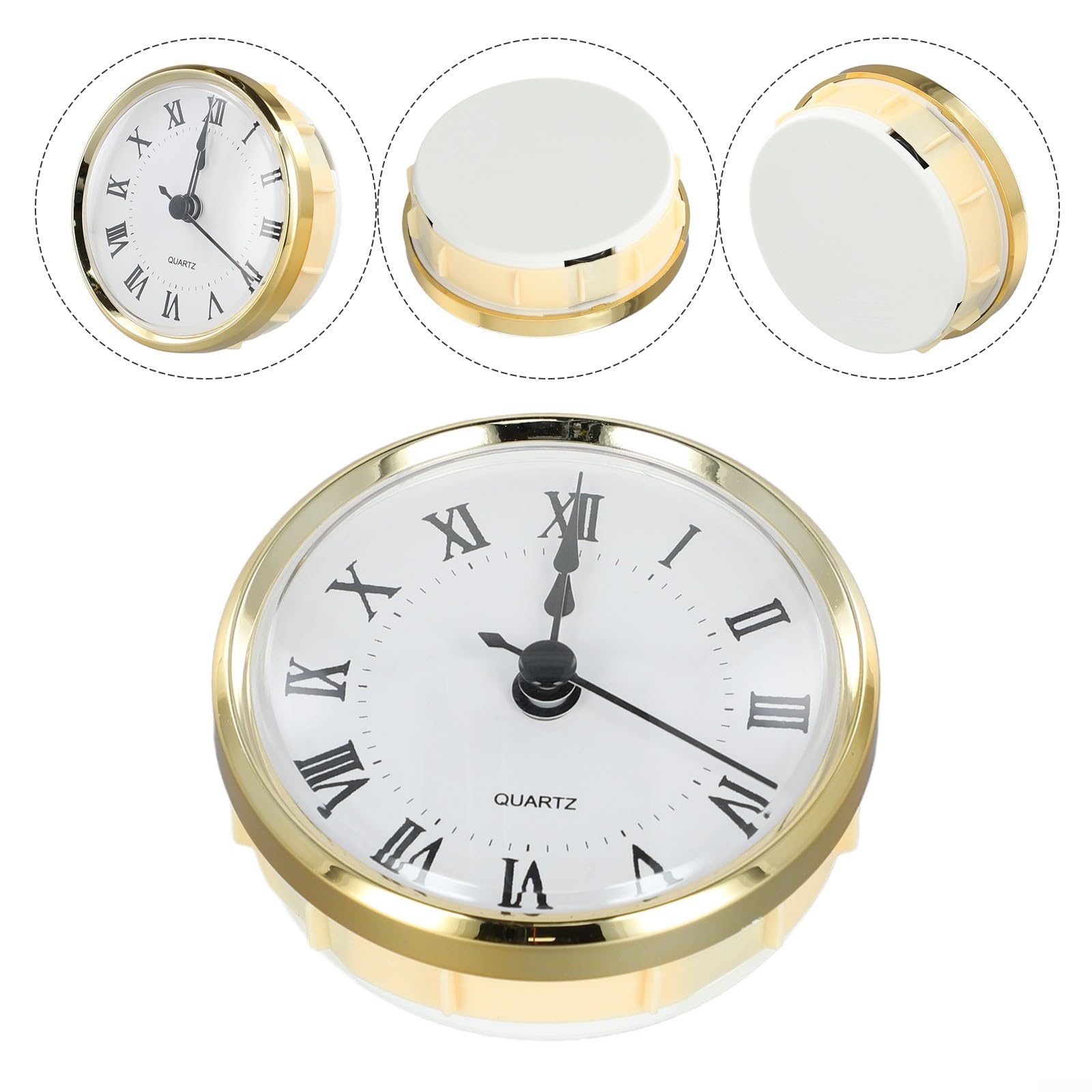 Eawfgtuw Reloj redondo con núcleo de reloj insertado, artesanía incrustada con cabeza de reloj de cuarzo, diámetro de 80 mm, bricolaje clásico (oro Roma)