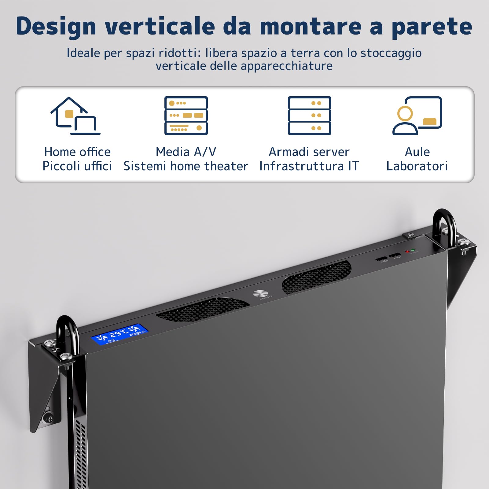 Staffa Rack a Parete 1U da 19 Pollici - Montaggio Verticale e Sotto Scrivania, Supporto in Acciaio per Server, Switch di Rete, Patch Panel o Server, Portata fino a 55 kg, Kit di Montaggio Incluso