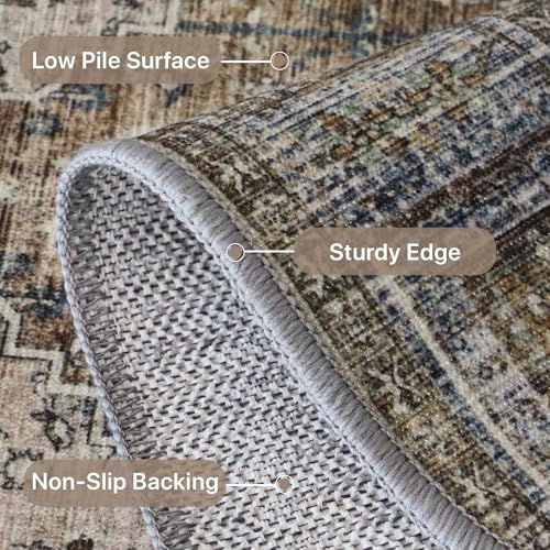 GENIMO 2x10 Non Slip Hallway Runner Rug, Machine Washable, Thin & Low Pile Lightweight for Kitchen, Laundry, Entryway, Bedroom & Living Room, Blue Gray