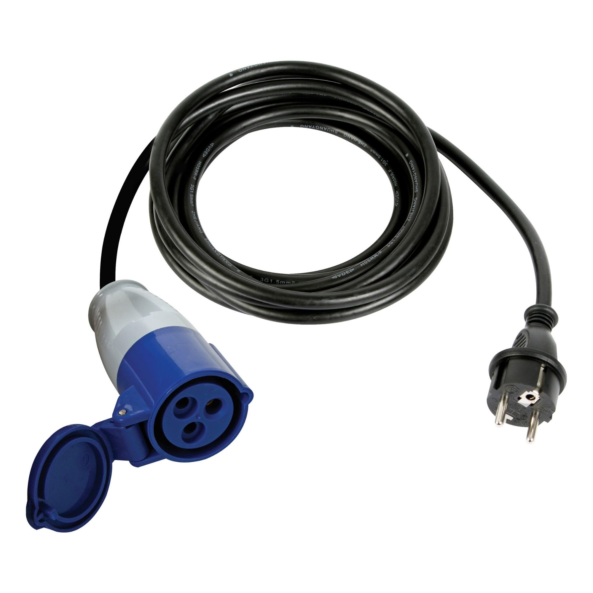 Cavo Adattatore Perel H07RN-F 3G2.5 - 3m, 16A/230V, Blu, Per Esterno