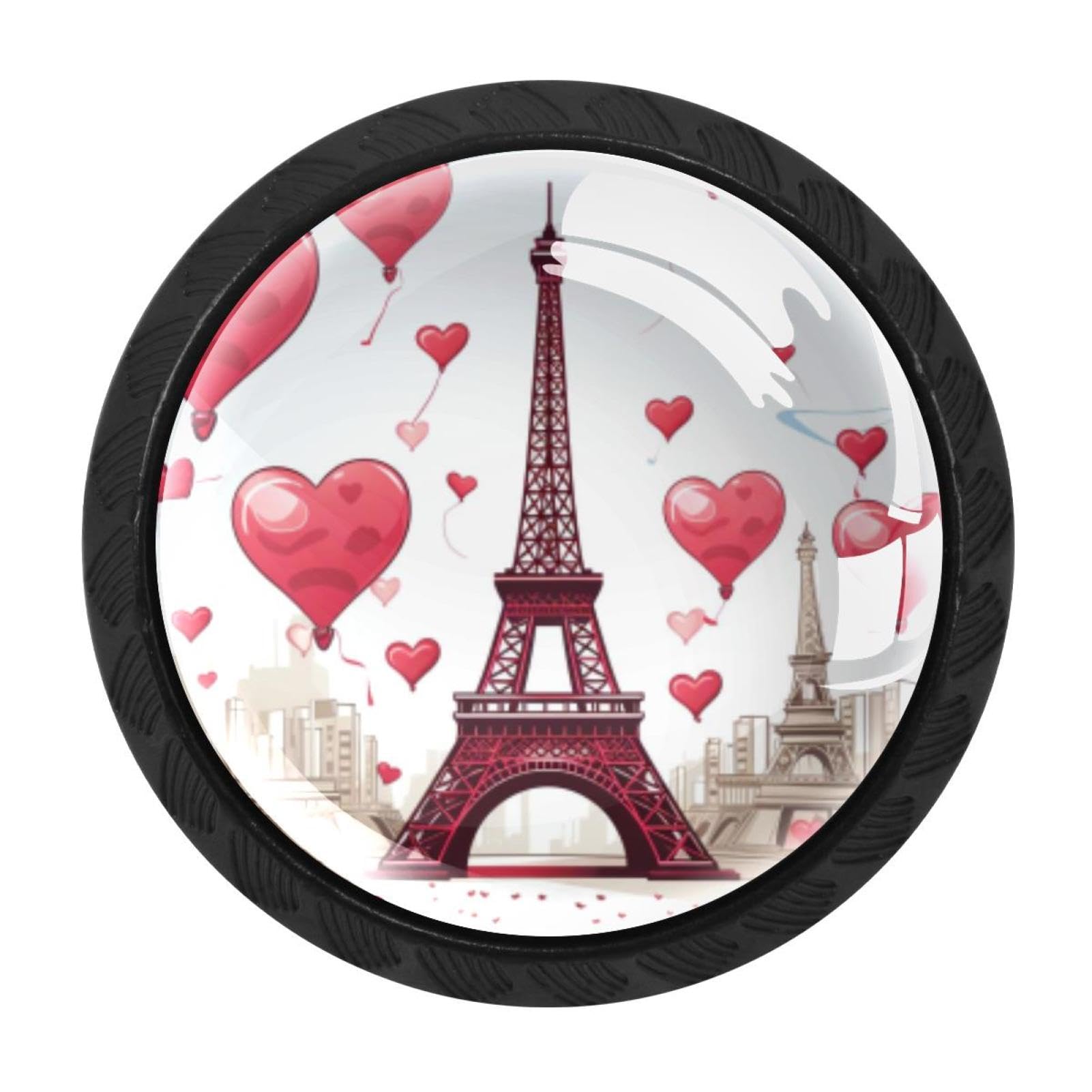 Chenzzzz Multicolored 05 4 Pieces Round Cabinet Knobs Eiffel Tower Valentine's Day Dresser Knobs Pulls Handles With Screws For Drawer Pulls Handles Knobs Door Knobs