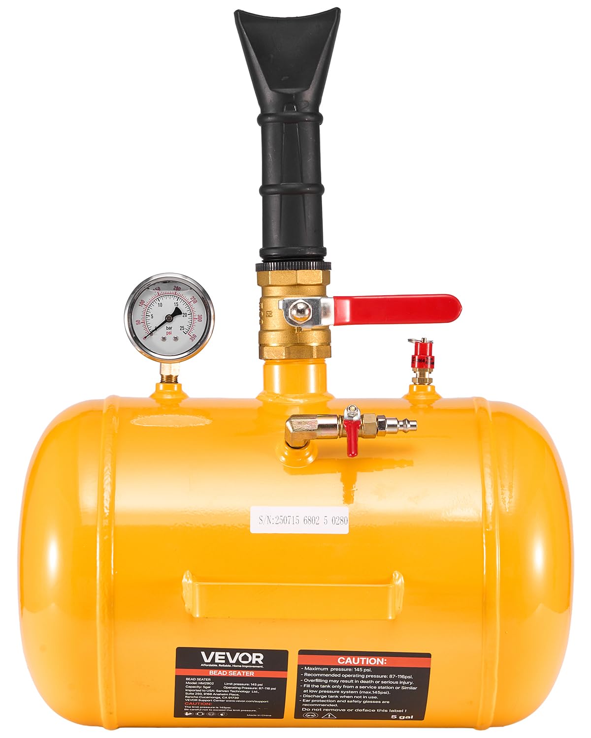 VEVOR Destalonador de Neumáticos de 18,​9 L, Presión de Trabajo de 0,​6-​0,​8 MPa, Bomba de Aire para Camionetas, Todoterrenos, Jeeps, Furgonetas y Tractores Cortacésped, Amarillo, 400 x 535 x 295 mm