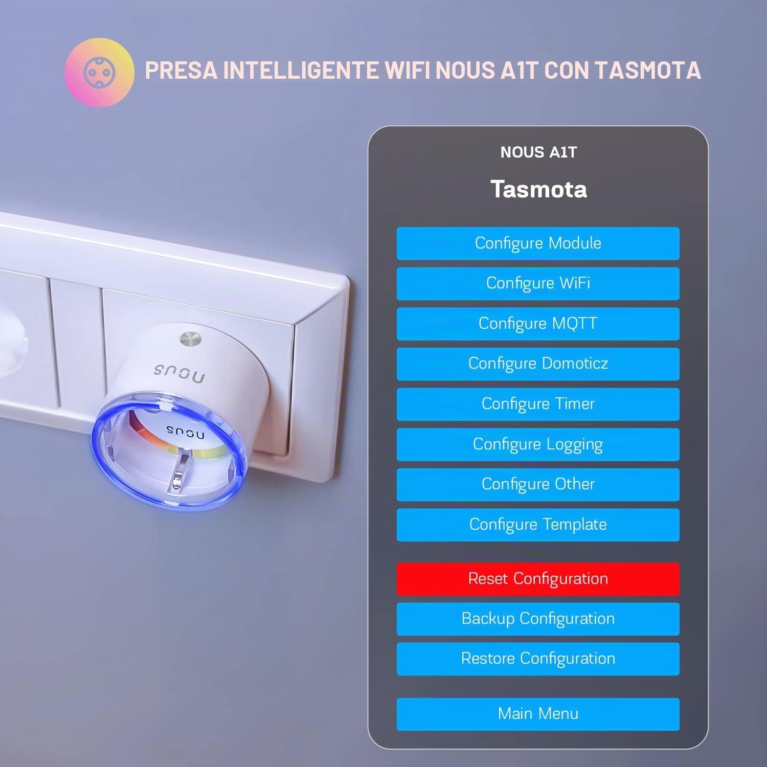 NOUS A1T Presa Intelligente Tasmota, Compatibile con Alexa, Google Home, Home Assistant, Tuya, Domotica Casa Intelligente con Monitoraggio Energetico, Prese WiFi Smart per Domotica, 2.4G