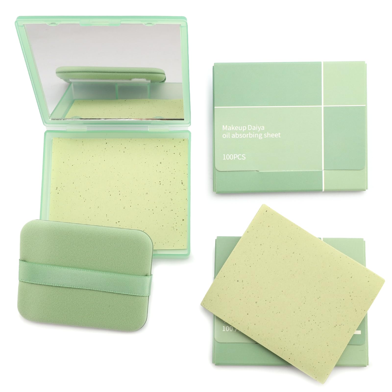 Erinde Hojas secantes de aceite con espejo y soplo, 300 hojas de papel absorbente de aceite facial para piel grasa, aptas para maquillaje