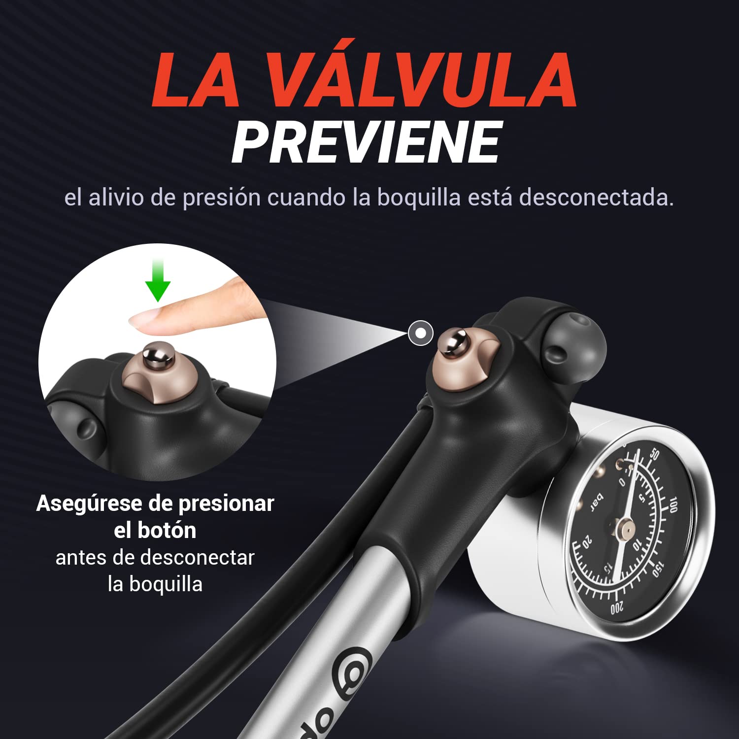 Bomba Suspension MTB – Bomba de Horquilla MTB con Manómetro | Shock Pump para Horquilla y Amortiguador | Compatible con Fox, RockShox, Manitou
