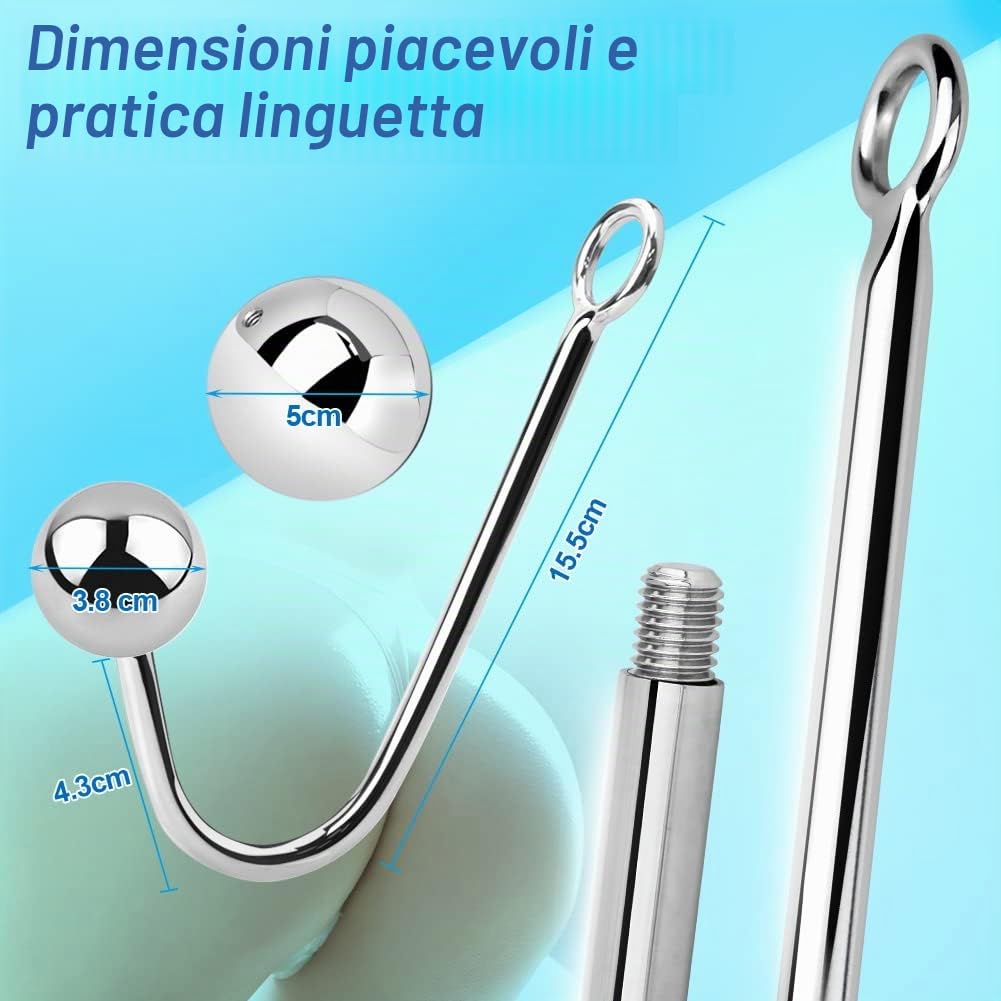 Roluck Plug Anale Da Uomo Gancio Anale Con 2 Sfere Intercambiabili in Acciaio Inox Anal Hook Anal Gancio Per Uomini E Donne Giocattolo Anale