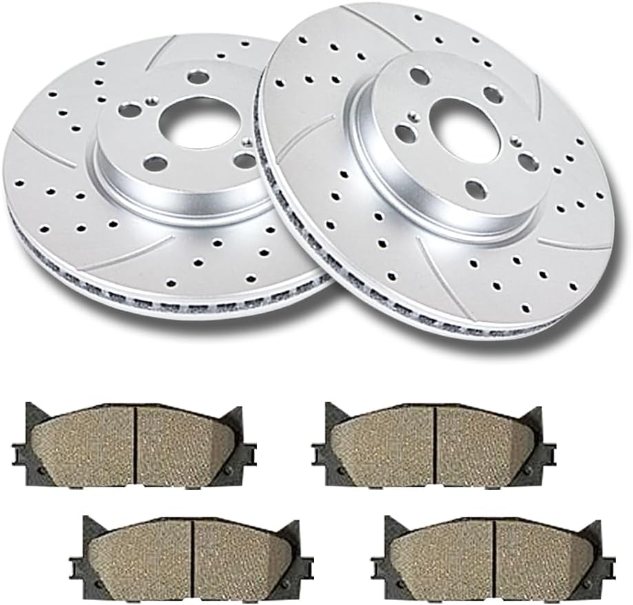 ( similarly)Front Drilled and Slotted Brake Rotors Ceramic Brake Pads Brake Kit Replacement for Toyota Avalon Camry Lexus ES300h ES350