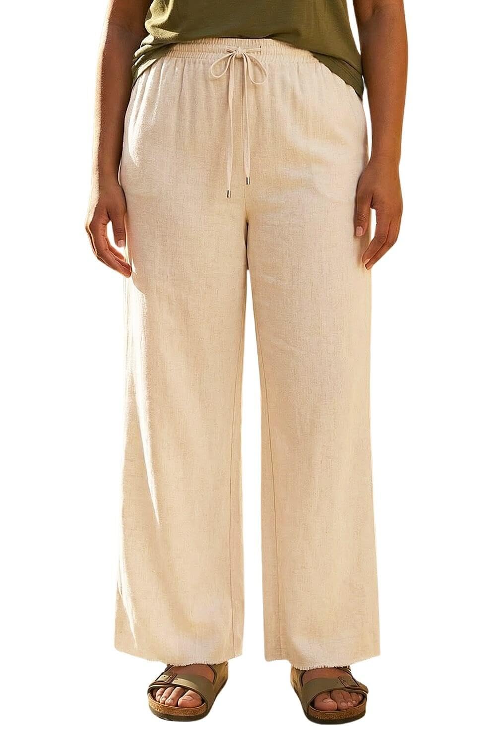 Roman Women's Curve Linen Mix Trousers in Stone | Size: 26-28