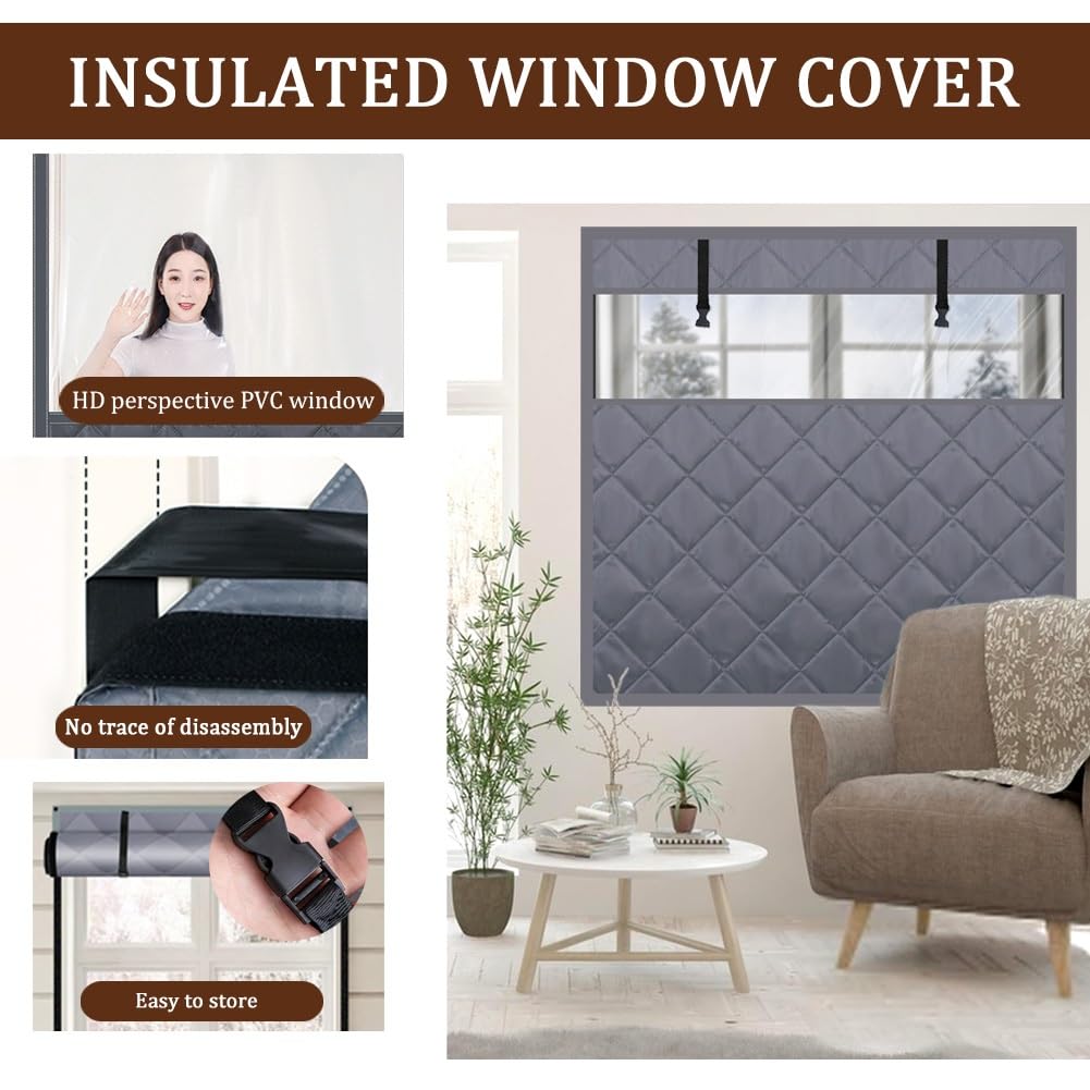 Kit di isolamento termico visibile per finestre per l'inverno, copertura isolante in tessuto Oxford impermeabile, tenda per tenere al caldo con strato di cotone