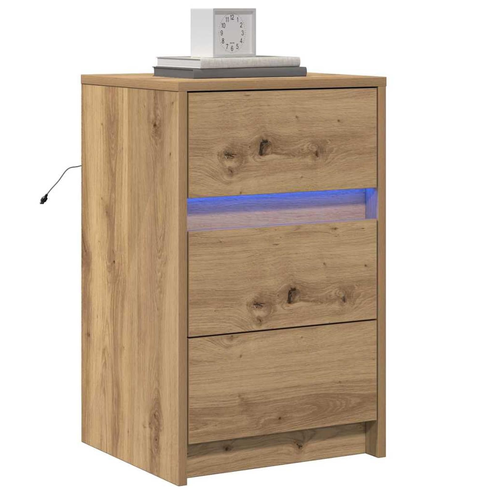 Nachttisch Artisan-Eiche 38x34x61 cm Holzwerkstoff mit 3 Schubladen | Robuste Holzwerkstoffkonstruktion, klare Linien, einfache Pflege mit feuchtem Tuch, kompakte Größe für kleine Schlafzimmer