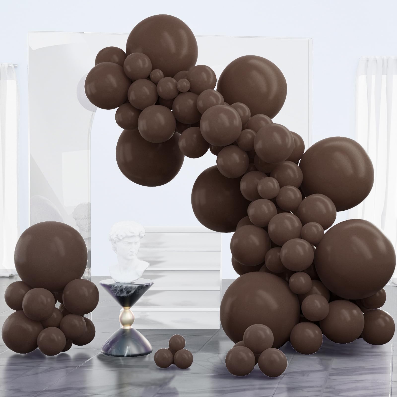 PartyWoo Dark Brown Balloons 100pcs Different Sizes of 18 12 10 5 Inch Boho Coffee Neutral Fall Balloon Arch Kit for Bachelorette Baby Shower