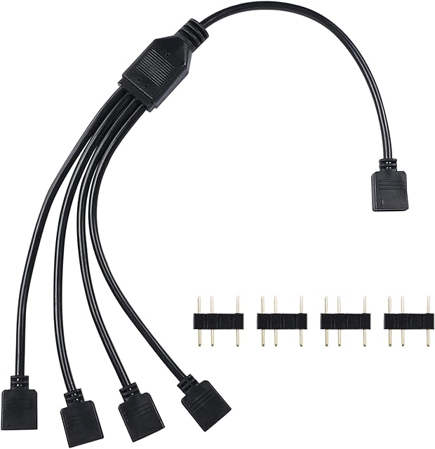 YACSEJAO ARGB Splitter Cable 5V 3Pin Addressable RGB 1 to 4 Splitter Cable with Male Pins for Computer Chassis, CPU Cooler and 5V ARGB Fan