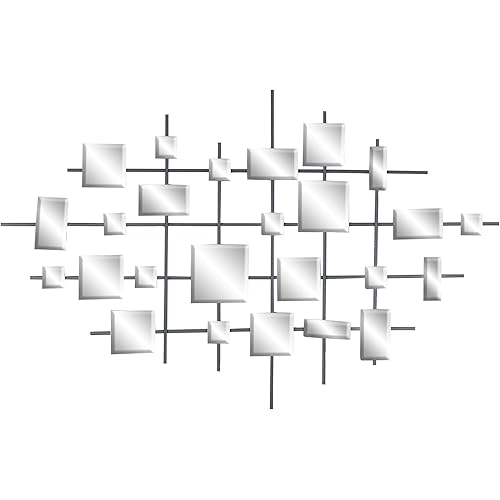 Deco 79 Metal Geometric Home Wall Decor Wall Sculpture with Square Mirrored Accents, Wall Art 28" x 1" x 44", Black