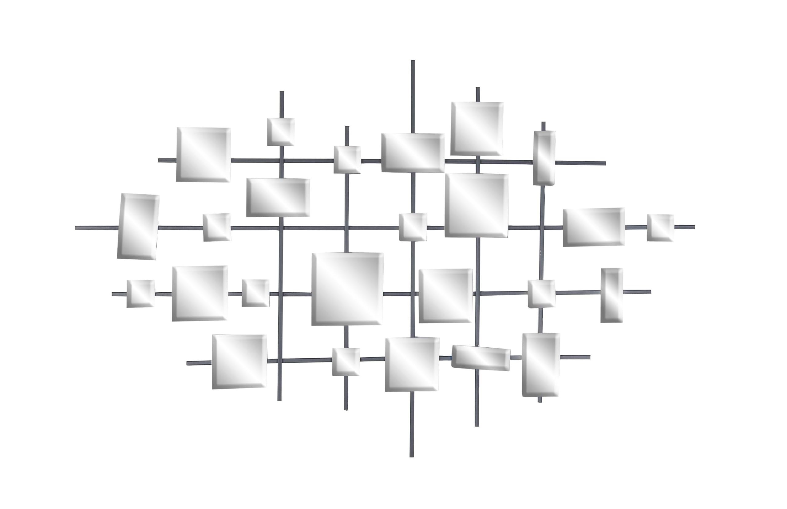 Deco 79 Metal Geometric Home Wall Decor Wall Sculpture with Square Mirrored Accents, Wall Art 28" x 1" x 44", Black