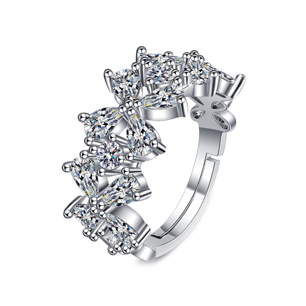 Anillos para mujer para el día de San Valentín, oro blanco de 14 quilates, flor hueca, gota de agua, moissanita, anillo de boda único para ella, talla 4-11