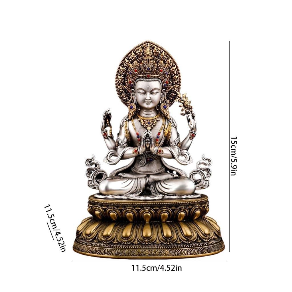 Posąg Buddy do wnętrz domowy czteroramienny Guanyin mosiężny posąg Buddy Ozdoby Salon Studium Zen Posąg Buddy Ozdoby Medytująca Statua Buddy Figurka Rzeźba
