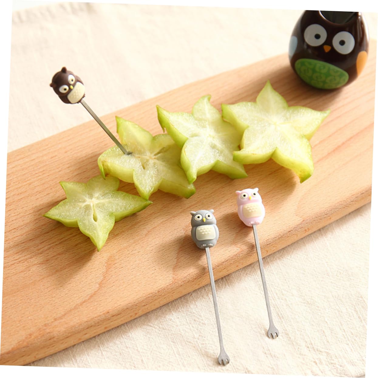 TOPBATHY 21piezas Tenedores De Acero Inoxidable Con Diseño De Búho De Frutas y Postres Para Niño Niña Incluye Soporte Para Tentempiés y Decoración De Hogar