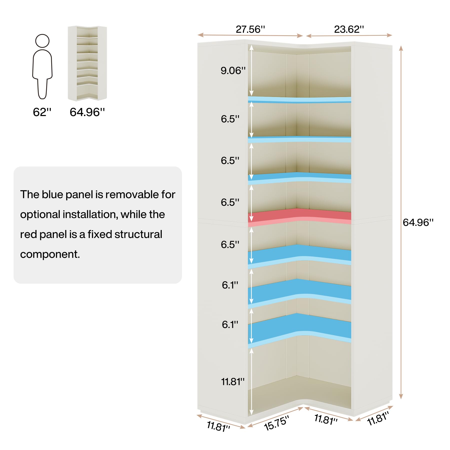 Tribesigns Corner Shoe Cabinet for 40-45 Pairs, 9-Tier Tall Shoe Storage Rack, Large Wooden Shoe Organizer with Back Panel for Entryway, Hallway, Closet, Living Room (White, 1-Piece)