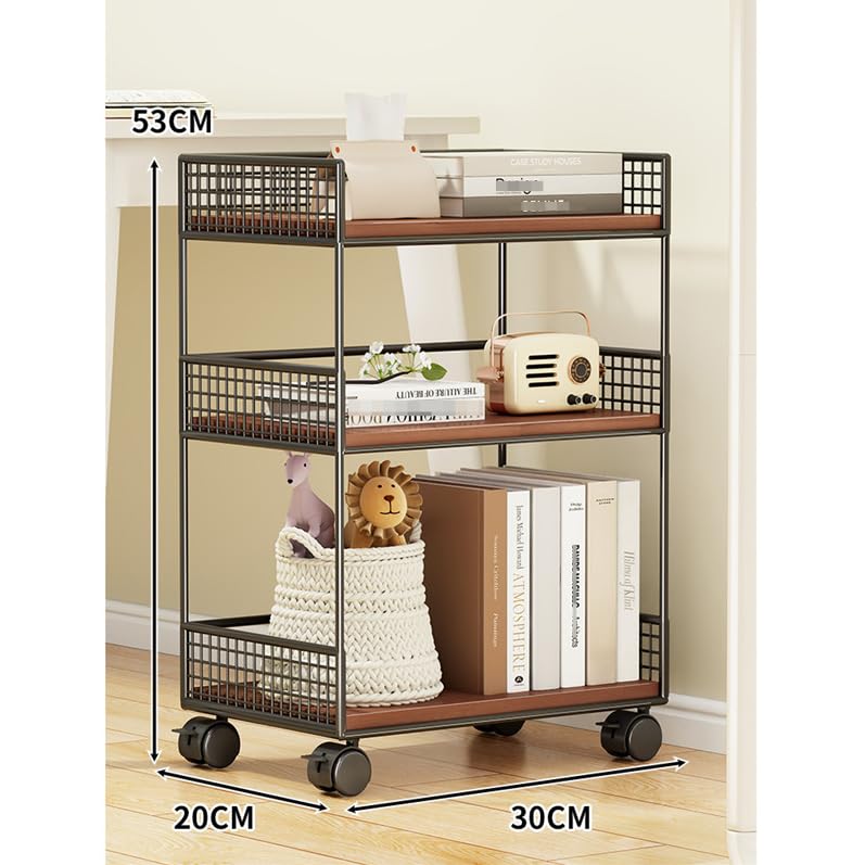 木製ラック 3段 ブラウン キャスター付き 木製ラック 3段 ブラウン キャスター付き ウッドラック キャスター」の